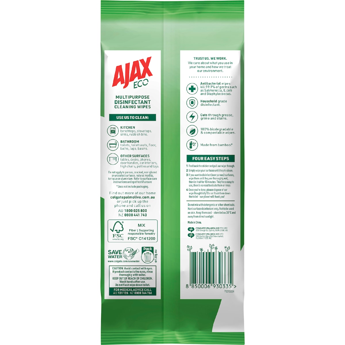 Ajax Antibacterial Disinfectant Cleaning Wipes Fresh Lemon 110 Pack