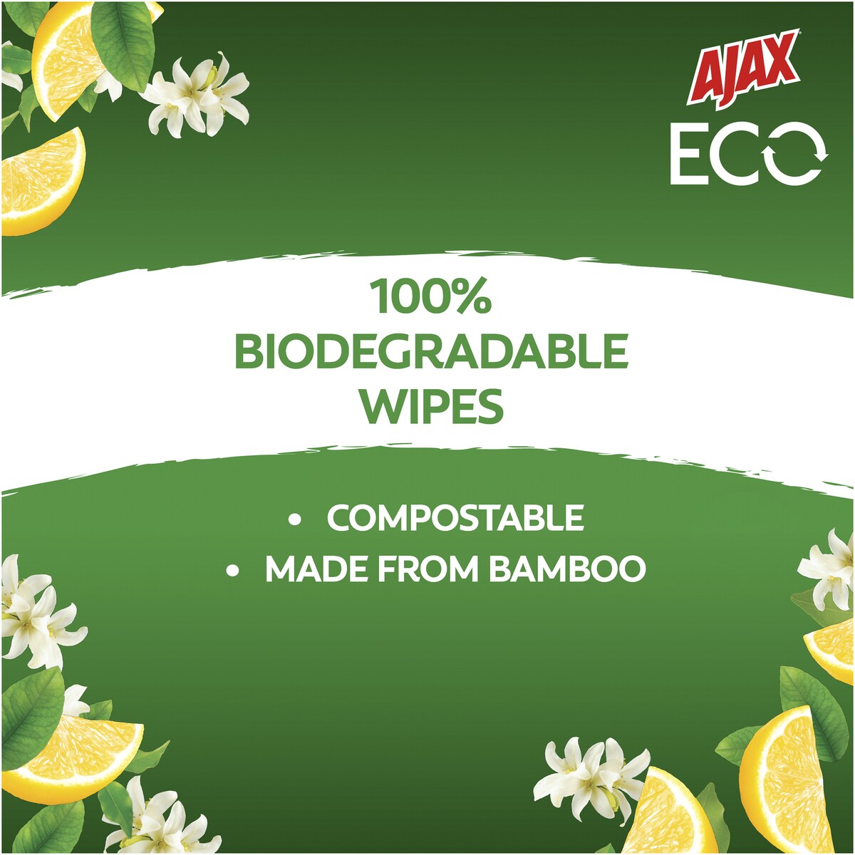 Ajax Eco Antibacterial Disinfectant Cleaning Wipes Lemon 110 pack