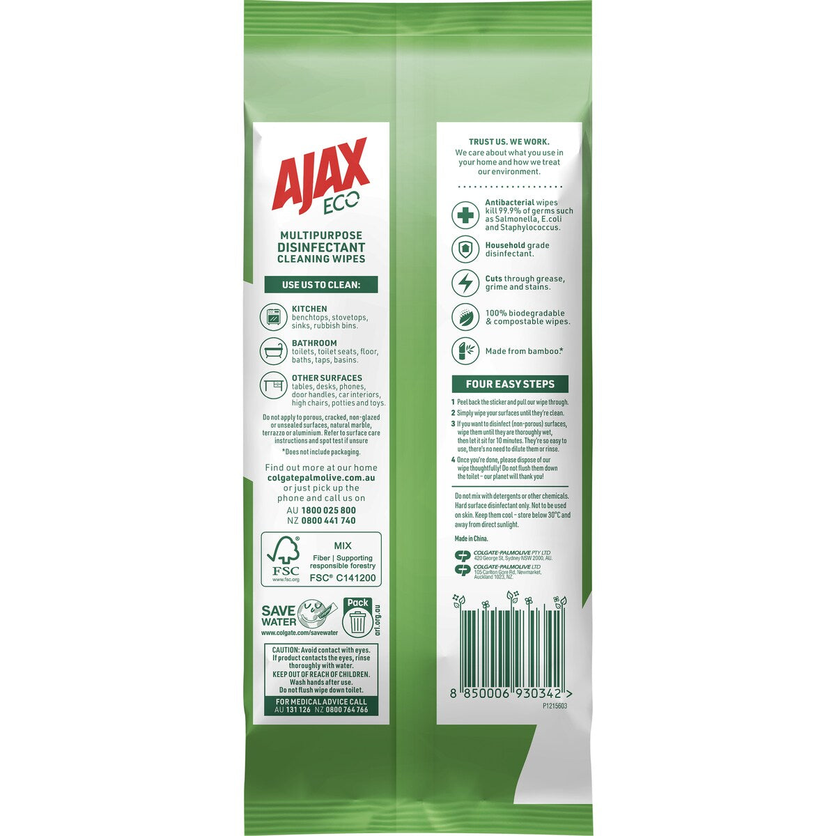 Ajax Eco Antibacterial Disinfectant Cleaning Wipes Vanilla 110 pack