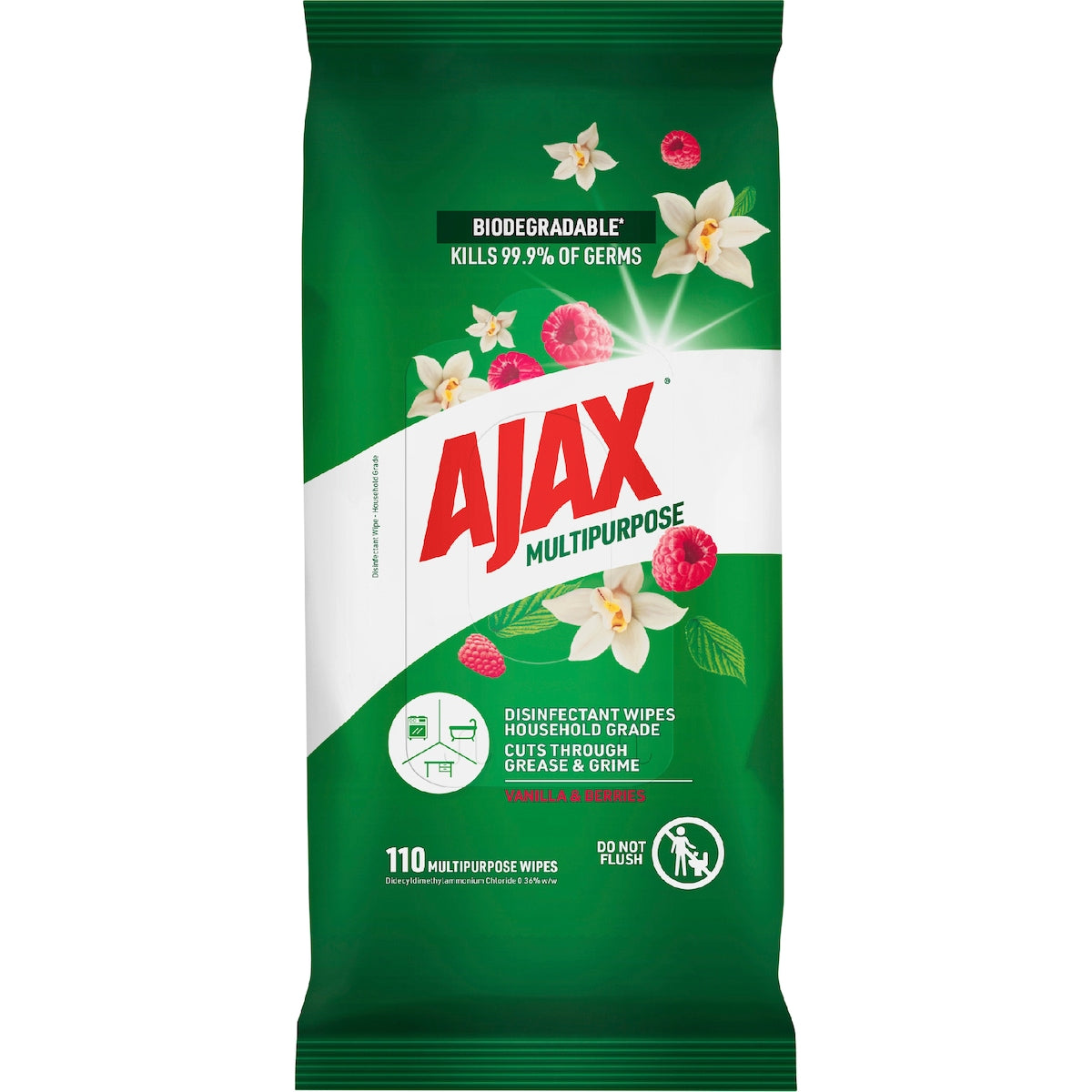 Ajax Antibacterial Disinfectant Cleaning Wipes Vanilla Berries 110 Pack