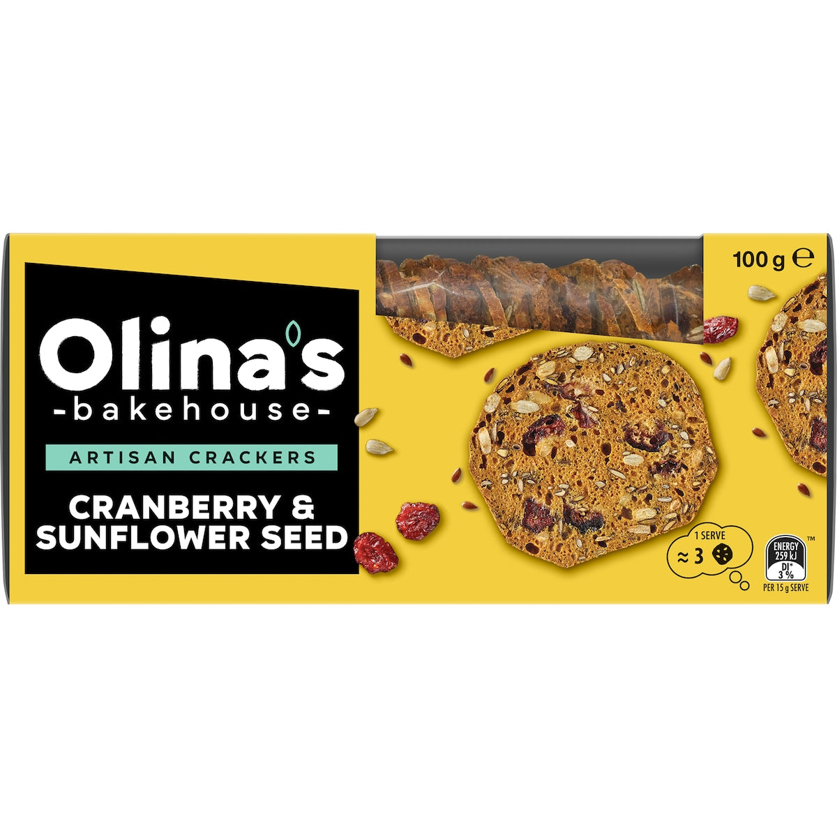 Olinas Bakehouse Artisan Crackers Biscuits Cranberry & Sunflower Seed 100g