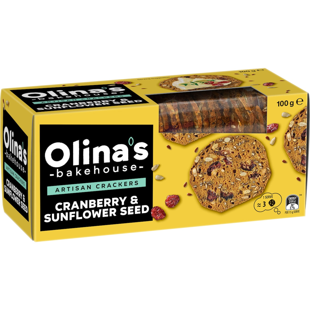 Olinas Bakehouse Artisan Crackers Biscuits Cranberry & Sunflower Seed 100g