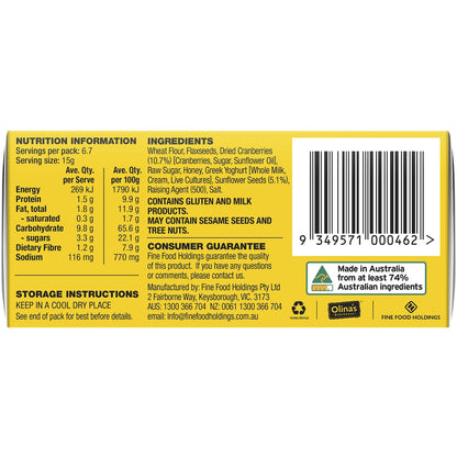 Olinas Bakehouse Artisan Crackers Biscuits Cranberry & Sunflower Seed 100g