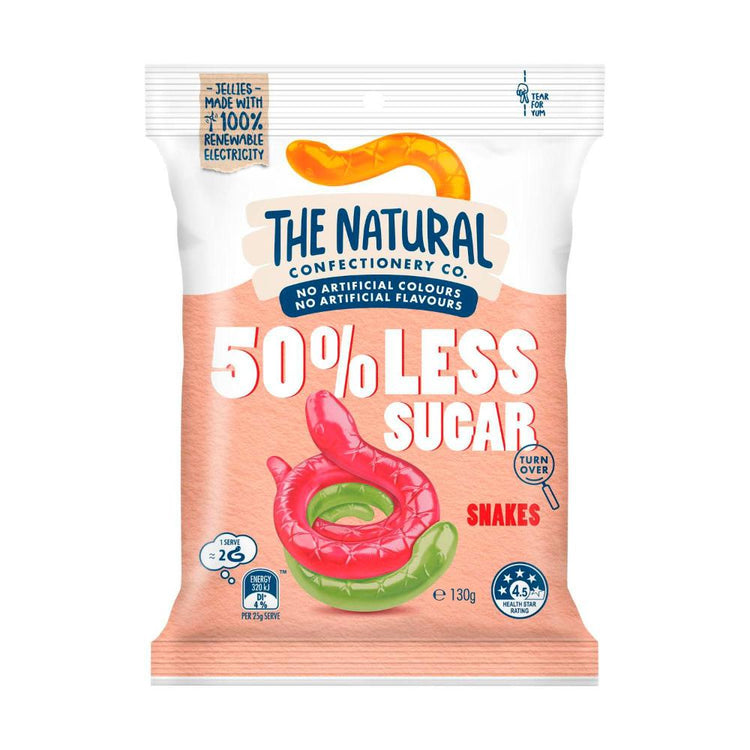 The Natural Confectionery Co. 50% Less Sugar Snakes Lollies - 130g