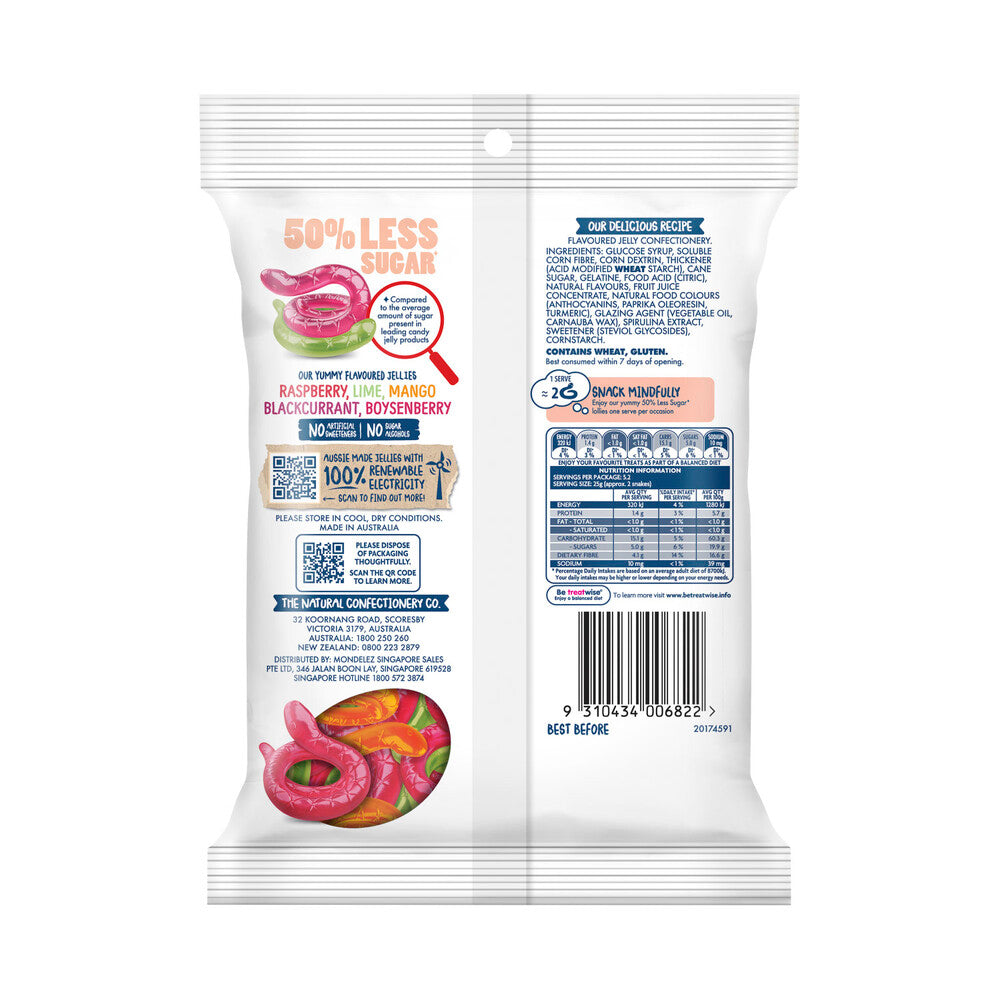 The Natural Confectionery Co. 50% Less Sugar Snakes Lollies - 130g