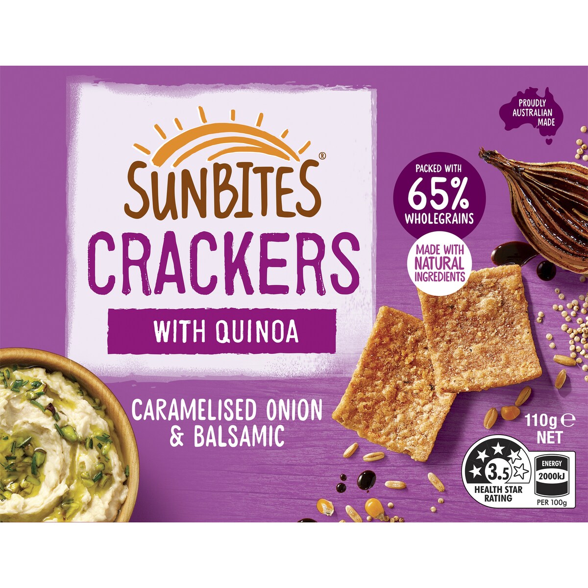 Sunbites Caramelised Onion & Balsamic Quinoa Crackers Share Pack 110g