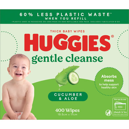 Huggies Gentle Cleanse Baby Wipes Cucumber & Aloe 400 Pack