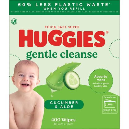 Huggies Gentle Cleanse Baby Wipes Cucumber & Aloe 400 Pack