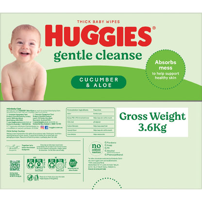 Huggies Gentle Cleanse Baby Wipes Cucumber & Aloe 400 Pack