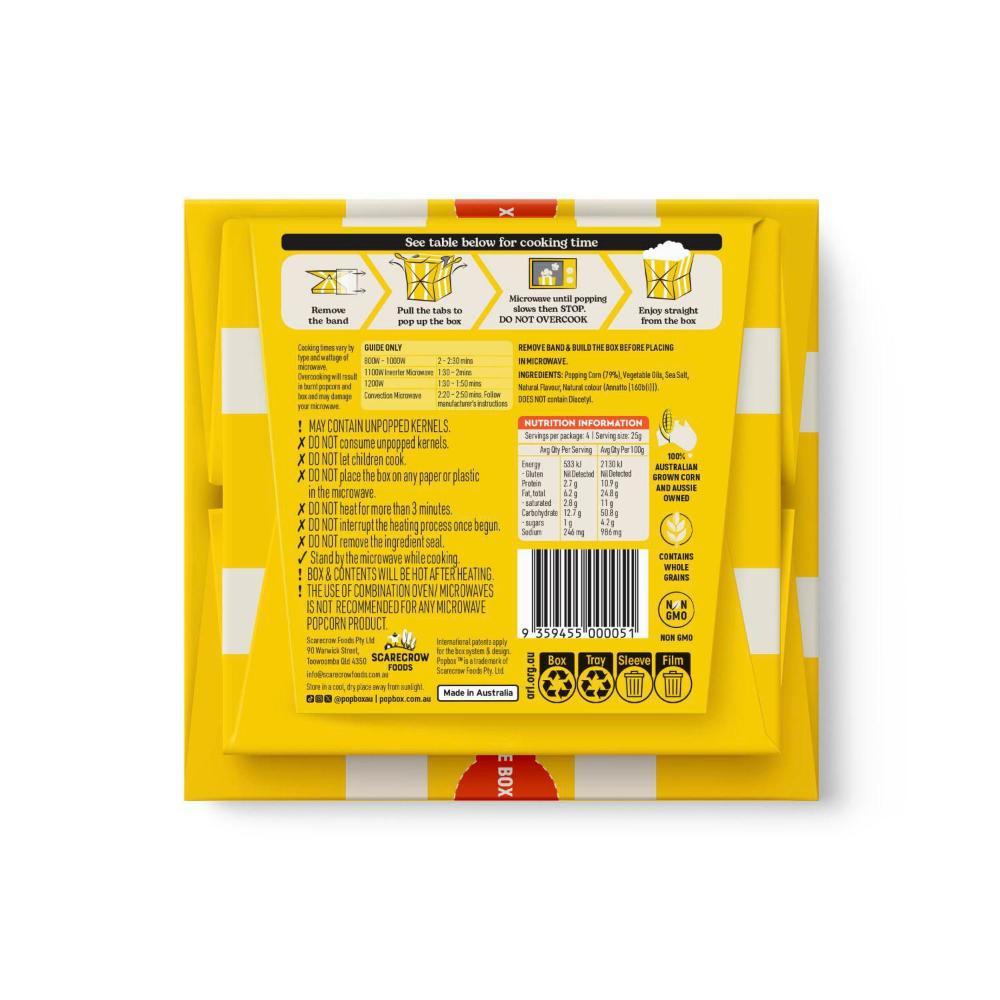 Popbox Mega Butter Flavour Microwave Popcorn Gluten & Dairy Free Snack - 100g