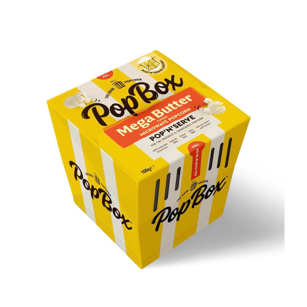 Popbox Mega Butter Flavour Microwave Popcorn Gluten & Dairy Free Snack - 100g