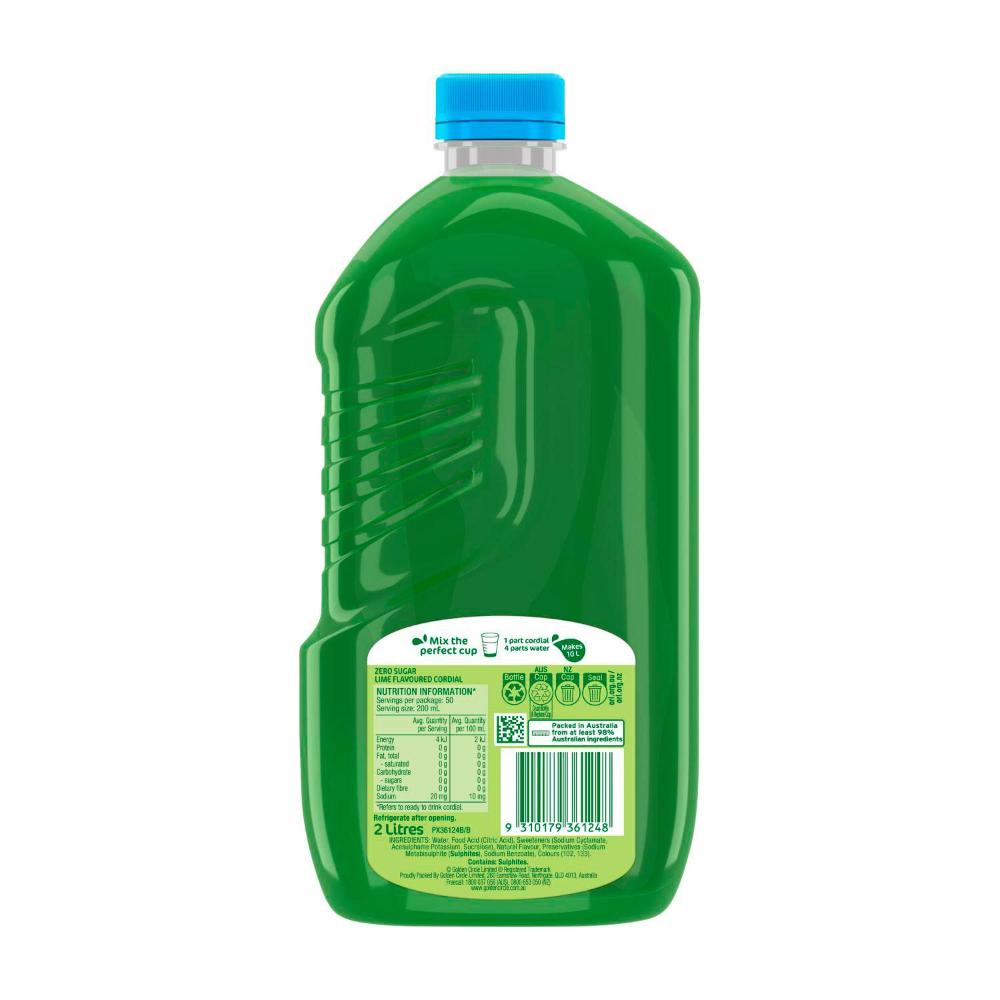 Golden Cire Cordial Zero Sugar Lime - 2L