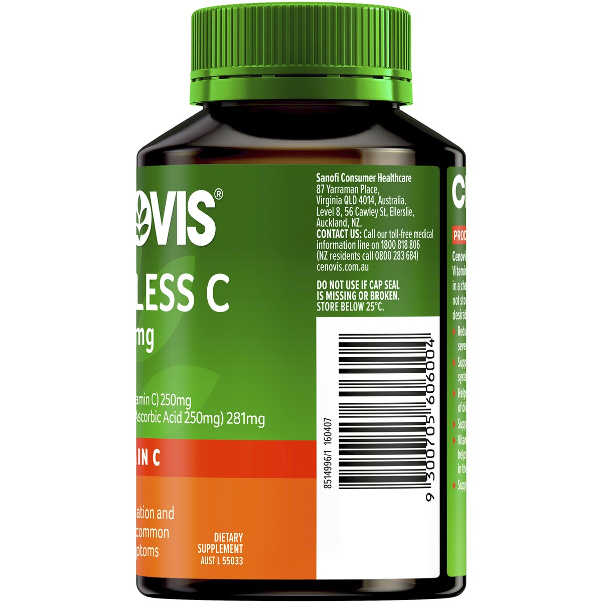 Cenovis Sugarless Vitamin C Chewable 500mg Tablets Immune Support 160 pack