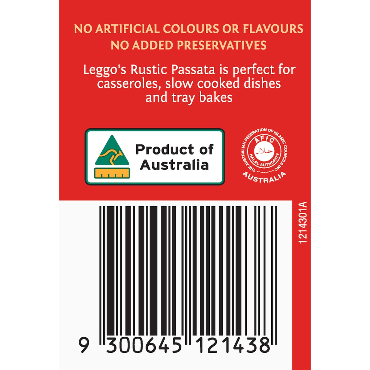 Leggos Australian Tomato Passata Sauce Rustic Thick & Chunky 700g