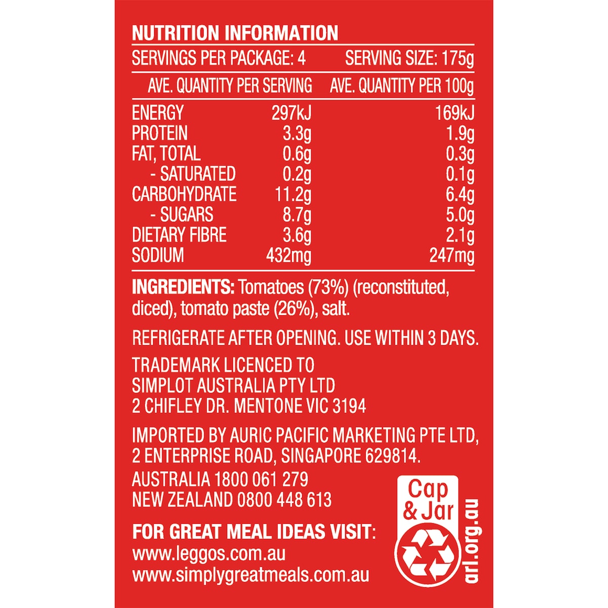Leggos Australian Tomato Passata Sauce Rustic Thick & Chunky 700g