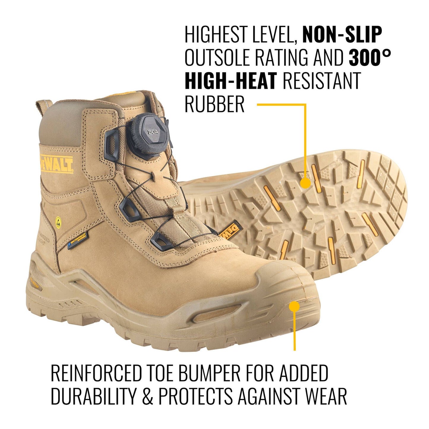 Dewalt Lander Safety Work Boots - Size 10 - Stone