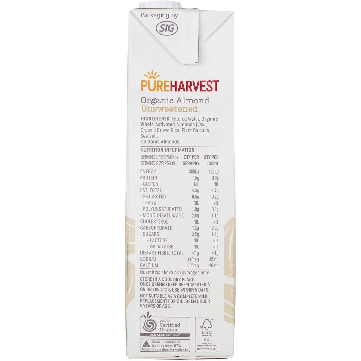 Pureharvest Almond Milk Unsweetened 1l