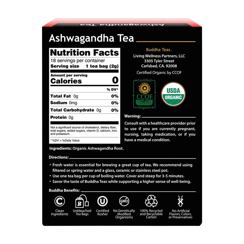 Buddha Teas Organic Herbal Tea Bags Ashwagandha Tea - 18 pack