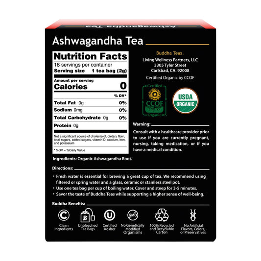 Buddha Teas Organic Herbal Tea Bags Ashwagandha Tea - 18 pack
