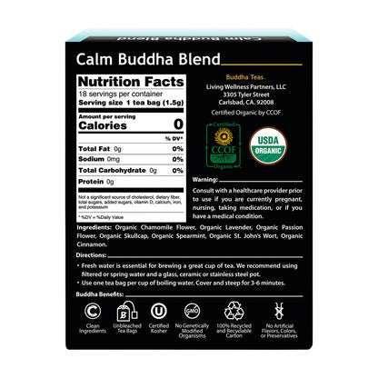 Buddha Teas Organic Herbal Tea Bags Calm Buddha Blend - 18 pack