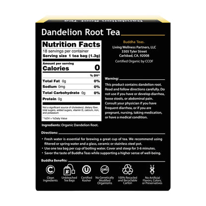 Buddha Teas Organic Herbal Tea Bags Dandelion Root Tea - 18 pack