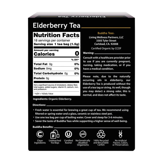 Buddha Teas Organic Herbal Tea Bags Elderberry Tea - 18 pack