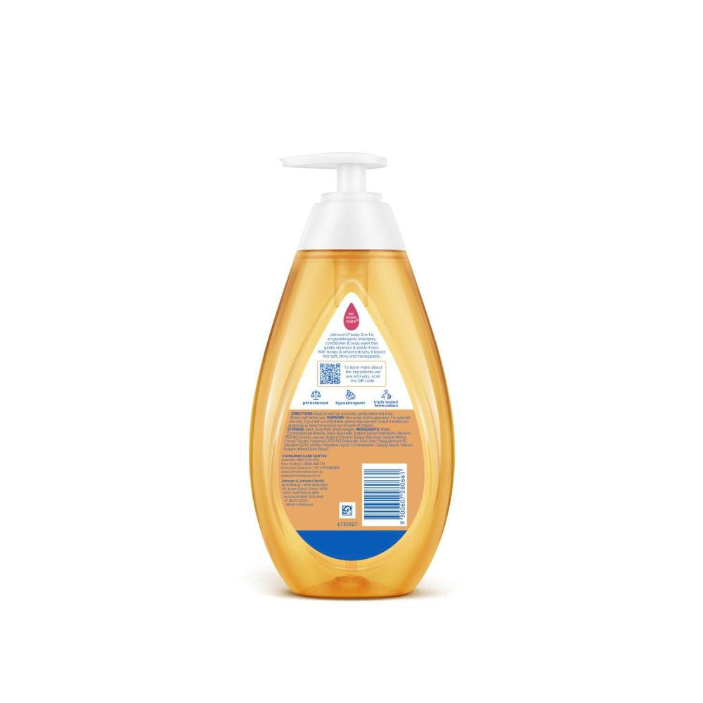 Johnson's 3-in-1 Hypoallergenic Gentle Tear-Free Conditioning Baby Shampoo & eansing Wash - 500mL