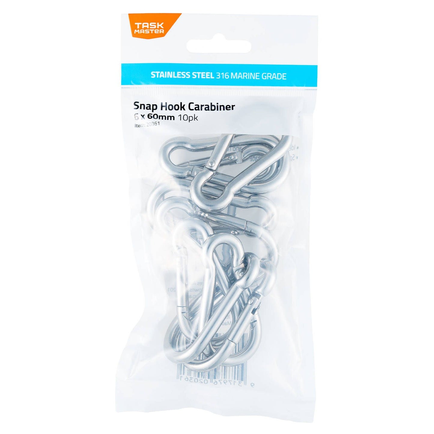 Taskmaster Stainless Steel Snap Hook - 6 x 60mm - 10 Pack