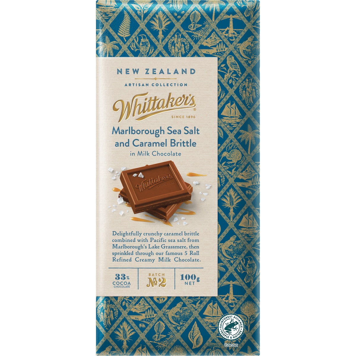 Whittakers Artisan Marlborough Sea Salt & Caramel Brittle 33% 100g
