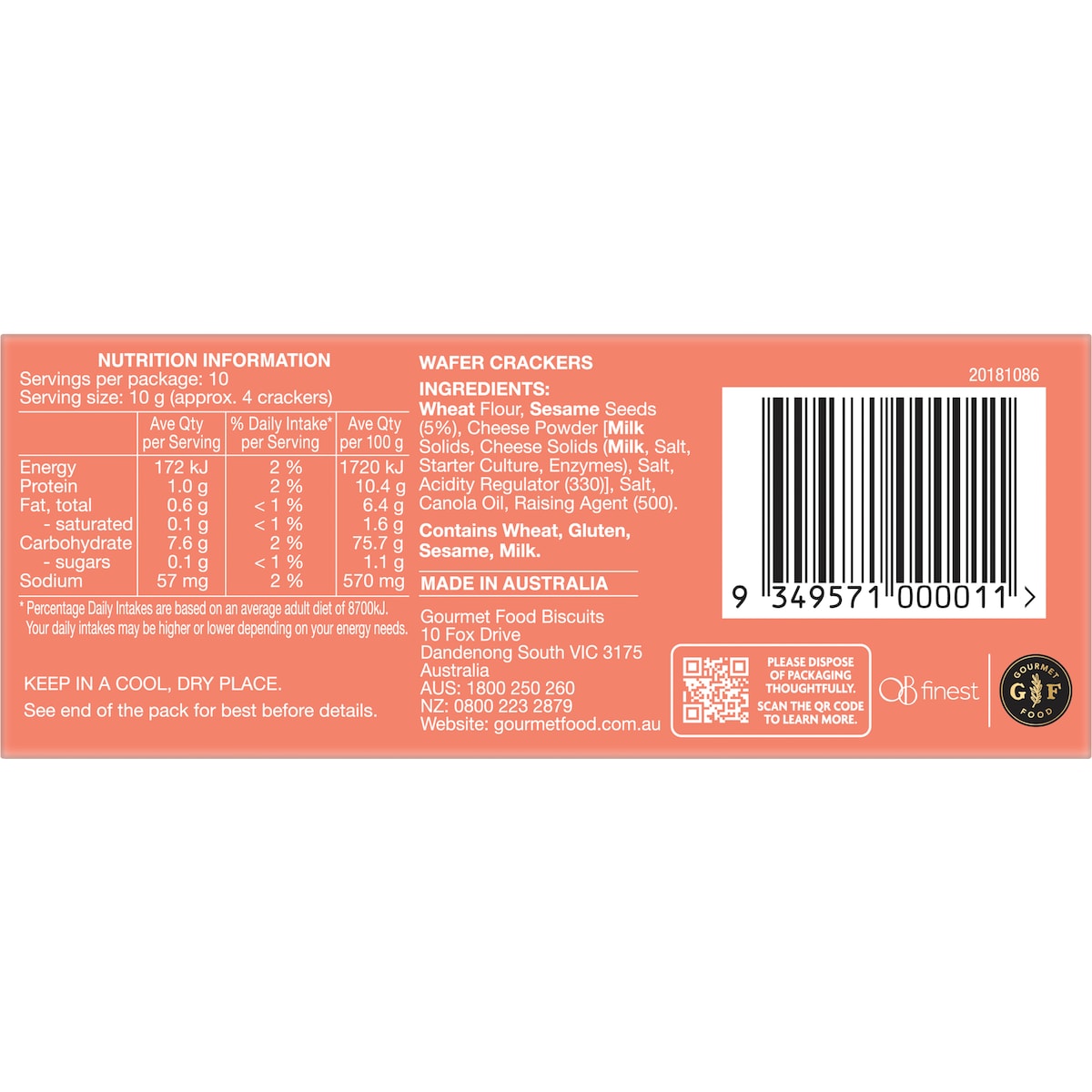 Ob Finest Wafer Crackers Sesame Seed 100g