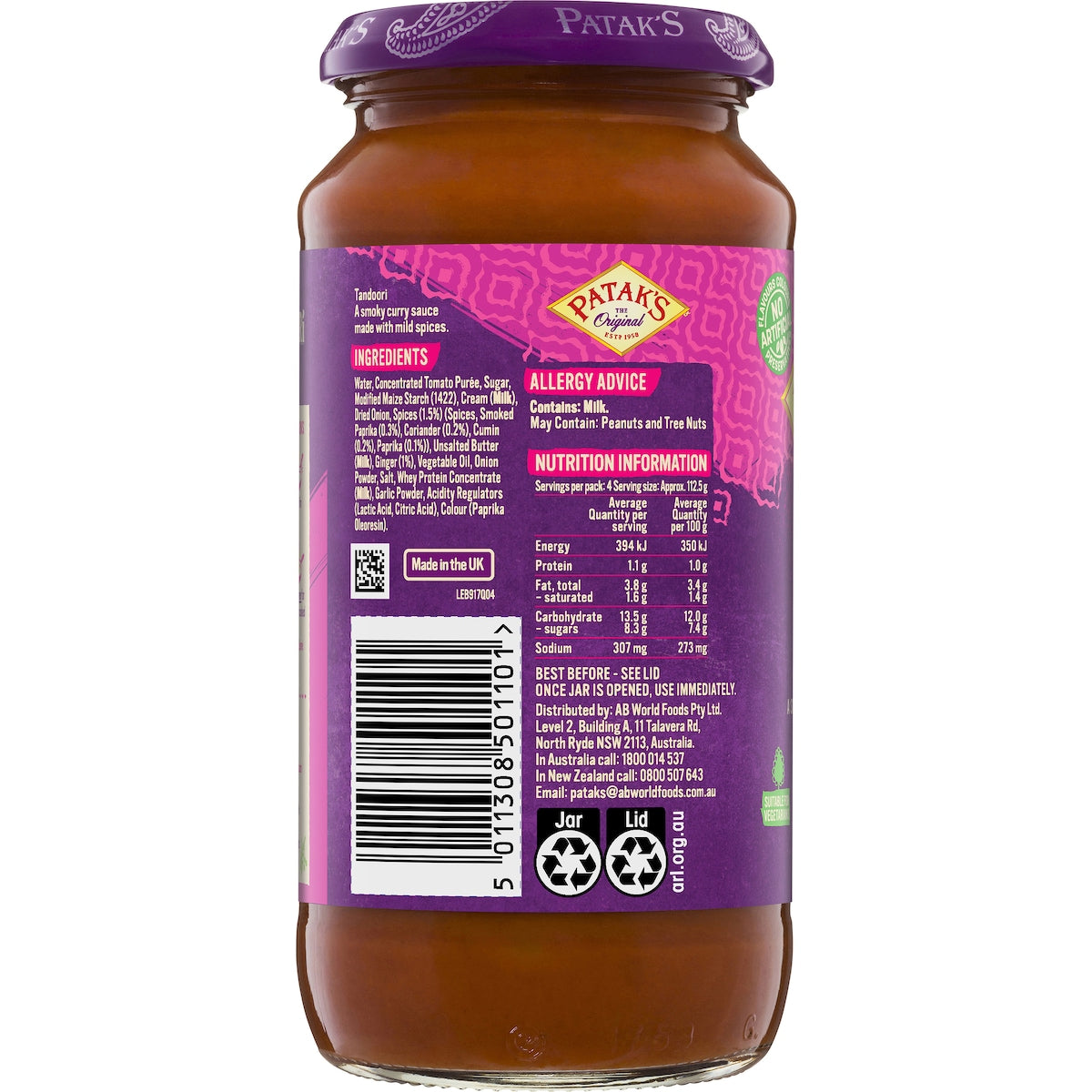 Pataks Tandoori Curry Simmer Sauce 450g
