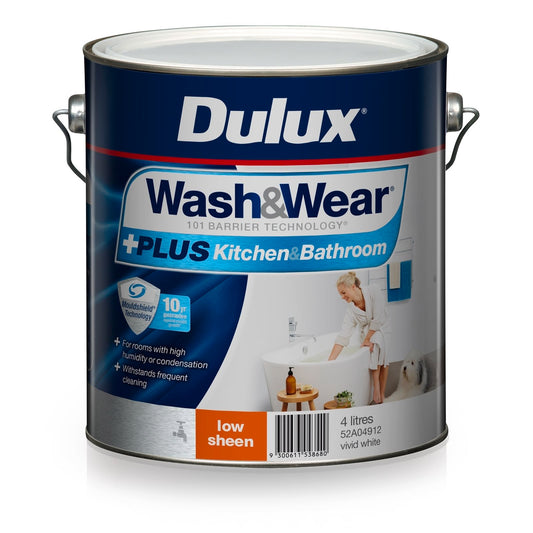 Dulux Wash Wear Plus Kitchen Bathroom Paint - 4L