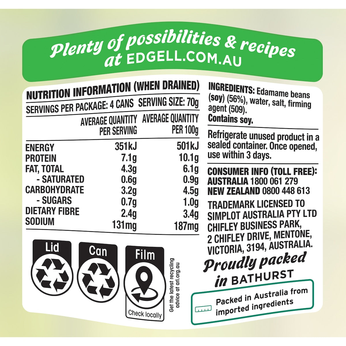 Edgell Edamame Beans 125g X 4 Pack