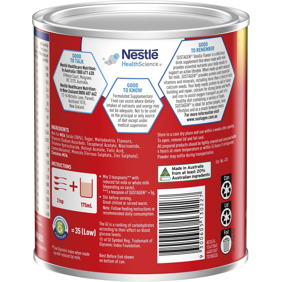 Sustagen Nutritional Powder Drink Vanilla Flavour 550g