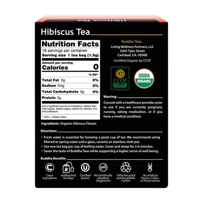Buddha Teas Organic Herbal Tea Bags Hibiscus Tea - 18 pack