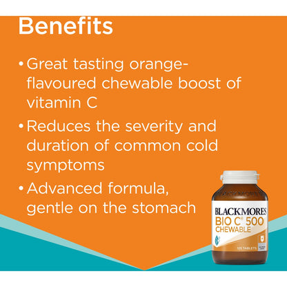 Blackmores Bio C 500mg Chewable Vitamin C Immune Support Tablets 125 pack
