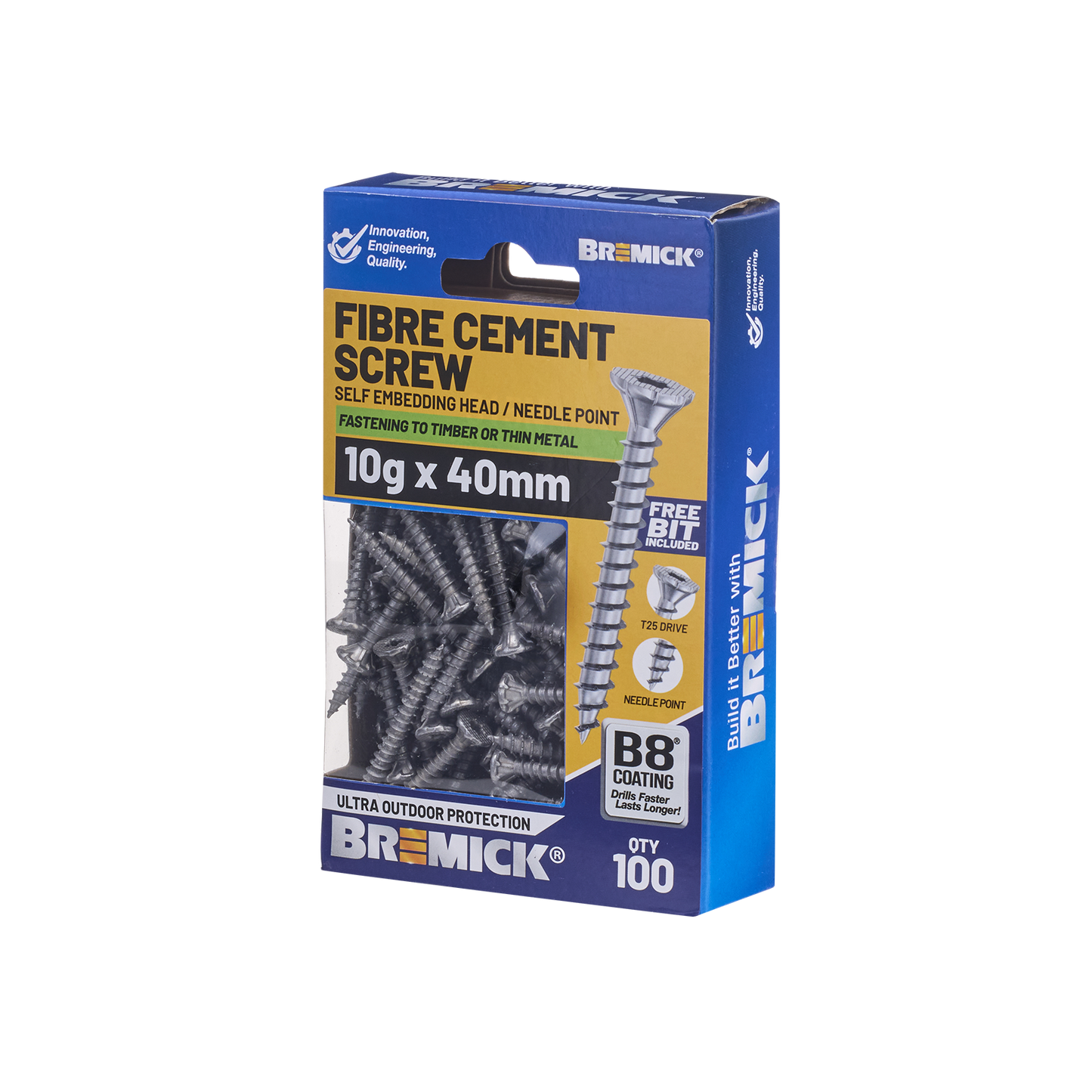 Bremick Fibre Cement Screw - 10g x 40mm - T25 B8 - 100 Pack