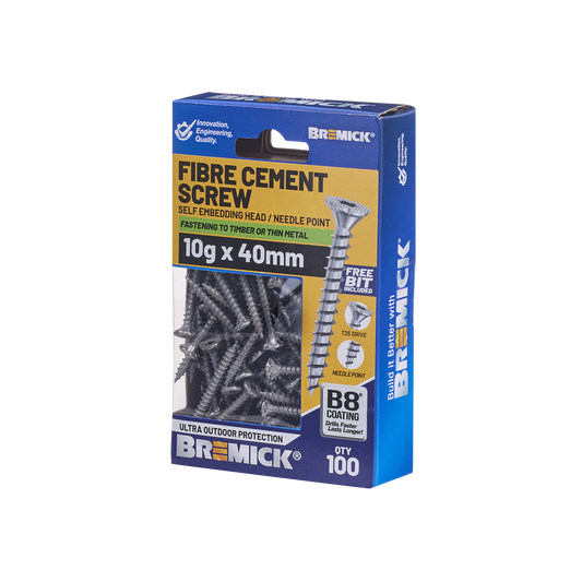 Bremick Fibre Cement Screw - 10g x 40mm - T25 B8 - 100 Pack
