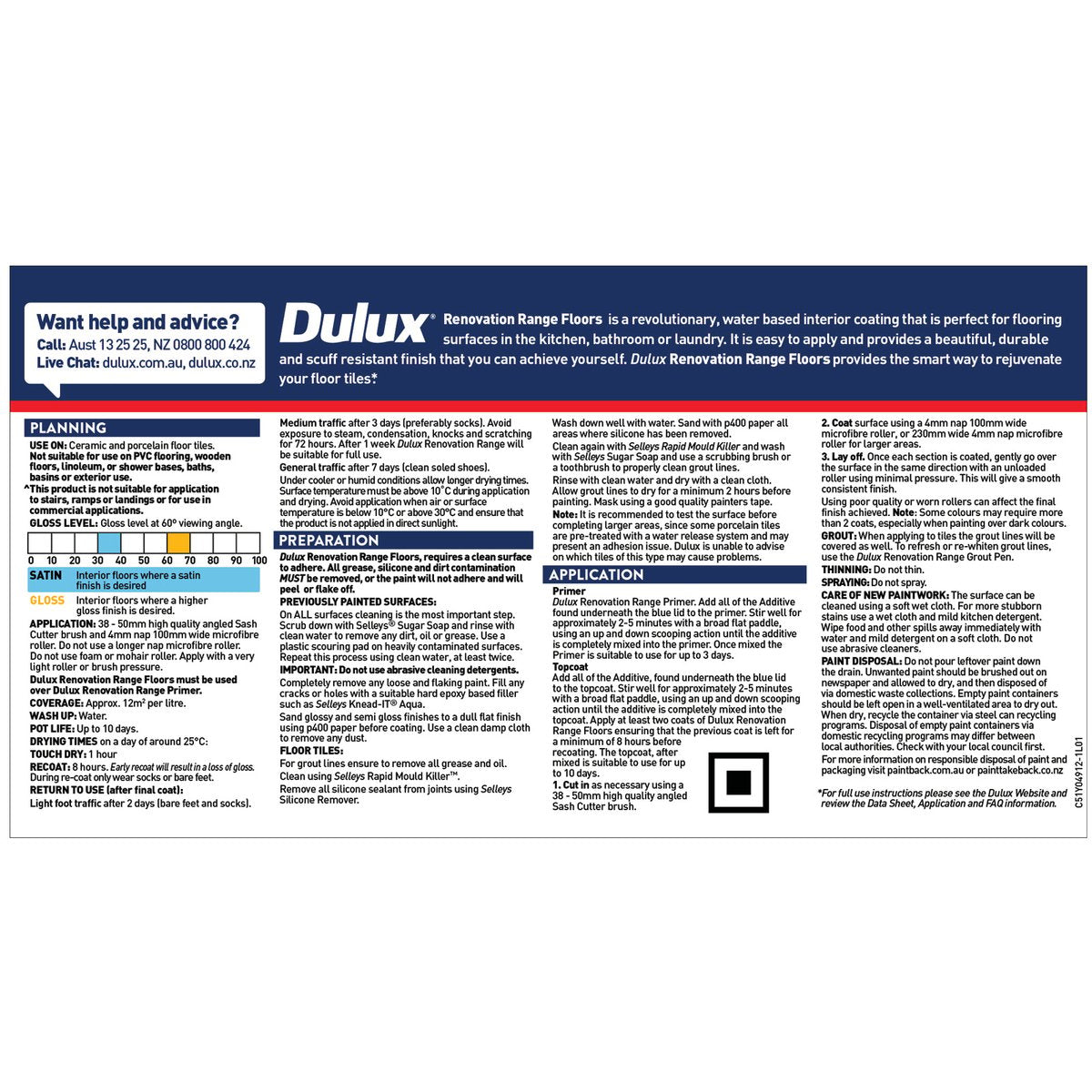 Dulux Renovation Range Floors Satin - 1L - White - 134mm x 107mm x 107mm