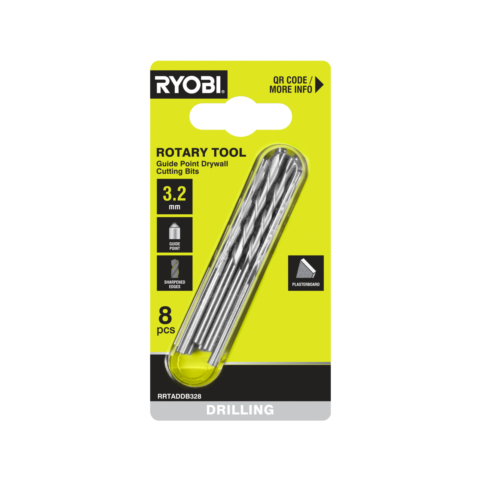 Ryobi Rotary Tool Drill Bit Set - 8 Piece 3.2mm - Guide Point Precisio ...