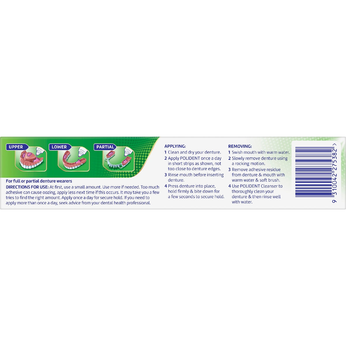 Polident Adhesive Cream Fresh Mint For Dentures & Partials 60g