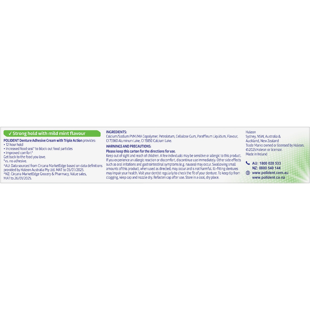 Polident Adhesive Cream Fresh Mint For Dentures & Partials 60g