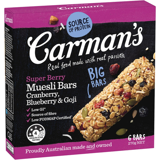 Carmans Muesli Bars SuperBerry, Cranberry, Blueberry & Goji 6 pack