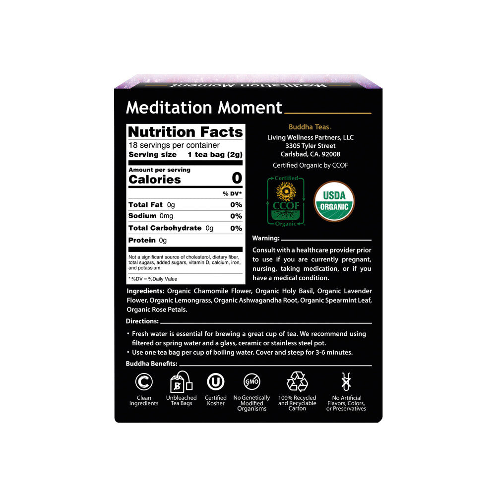 Buddha Teas Organic Herbal Tea Bags Meditation Moment - 18 pack