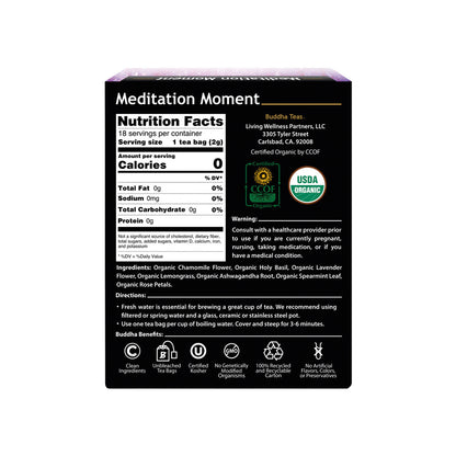 Buddha Teas Organic Herbal Tea Bags Meditation Moment - 18 pack