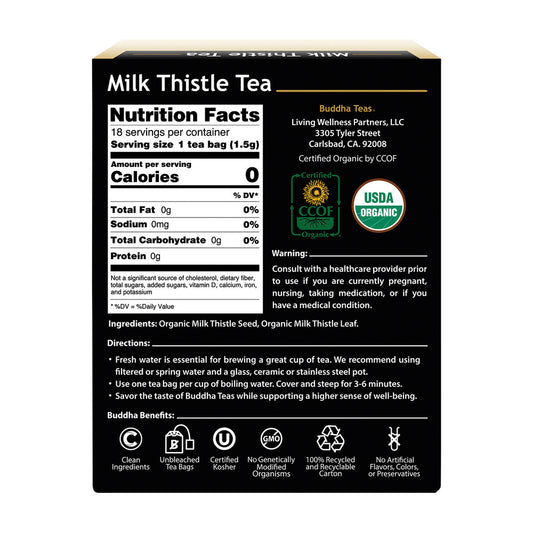 Buddha Teas Organic Herbal Tea Bags Milk Thistle Tea - 18 pack