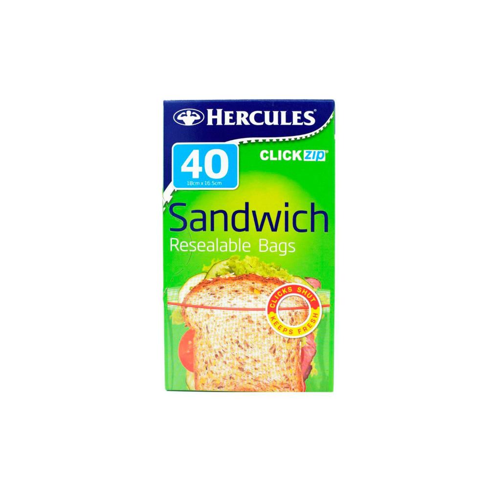 Hercules Clickzip Sandwich Bags 18cm x 16.5cm - 40 pack