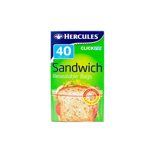 Hercules Clickzip Sandwich Bags 18cm x 16.5cm - 40 pack