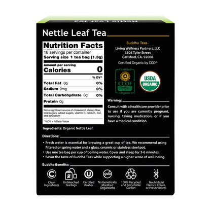 Buddha Teas Organic Herbal Tea Bags Nettle Leaf Tea - 18 pack