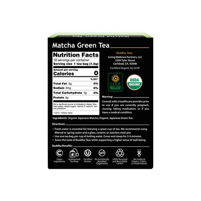 Buddha Teas Organic Tea Bags Matcha Green Tea - 18 pack